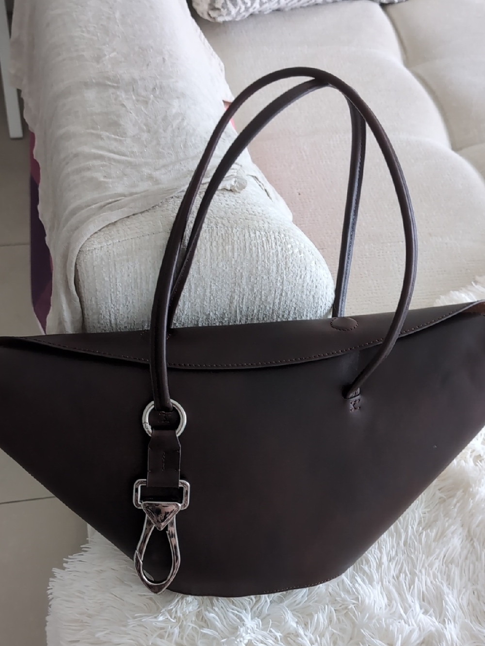 Zara Dark Brown Women’s Shoulder Bag with Silver Hardware